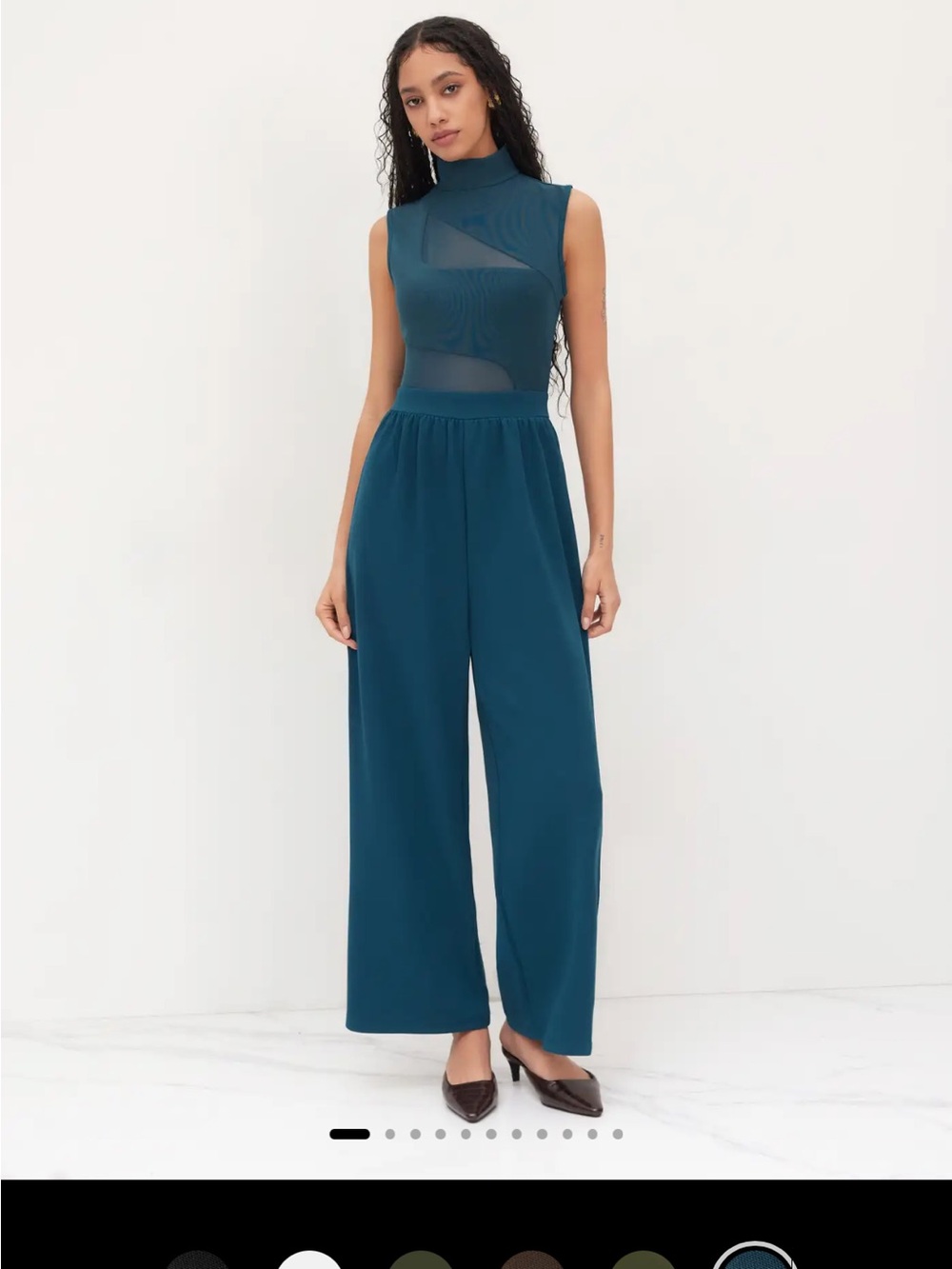 Cider Teal High-Neck Wide-Leg Jumpsuit